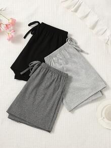 Spring/Summer New Minimalist Blank Shorts 3pcs/Set, Solid Color Minimalist Comfortable Home Sleep Shorts 3pcs/Set, Casual Daily Versatile Shorts - Multicolor - View 4