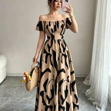 Nuevo vestido largo casual elegante con hombros descubiertos para mujeres AG - Caqui - Ver 6