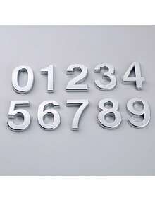 1pc 0-9 Self-Adhesive Durable Door Number Plate, Business Style Silver High-Gloss 3D Detailed Signage Suitable For Hotels, Mailboxes - House Number - View 4