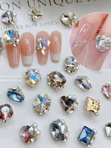 20Pcs Nail Art Rhinestone Decor, Sparkling Pillow Shaped Fat Square Rock Candy Asymmetric Stacked Rhinestone Nail Charms - Multicolor - View 3