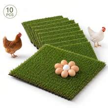 10 Pack Reusable Chicken Nesting Pads, 30*30cm Washable PE Turf Mats For Poultry & Small Pets - Green - View 2