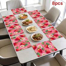 1/2/4/6/8入 草莓印花餐墊 18"*12"(45*30cm) 2款格紋草莓與粉色雛菊花卉設計 100%聚酯纖維 防水防污耐熱 可機洗不褪色 桌墊 適用於居家餐廳B&B - 彩色 - 查看 20