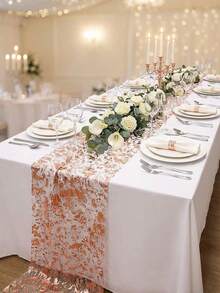 1pc Rose Gold Mesh Table Runner 28cm*5m/28cm*10m/28cm*15m/28cm*30m Shiny Rectangular Table Runner Roll Decor, Suitable For Wedding Party, Birthday And Other Occasions DIY Home Decoration Wedding Atmosphere Table Runner - Rose Gold - View 1