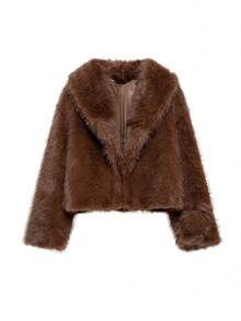 Mellowy Autumn/Winter New Faux Fox Fur Faux Fur Effect Fashionable Short Coat Jacket For Young Women Brown - Brown - View 7