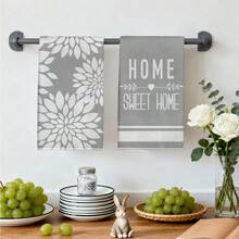 MEMNUN 2件裝灰色幾何花卉剪影 Home Sweet Home 文字印花廚房抹布 洗碗布 40*60cm/45*70cm 超細纖維現代柔軟抹布，廚房毛巾，洗碗布，手巾，抹布，家居裝飾，廚房裝飾，聖誕裝飾，烹飪烘焙茶巾 手巾 廚房配件 可機洗 清潔用品 適用於餐廳廚房日常裝飾與送禮 全季節 - 彩色 - 查看 8