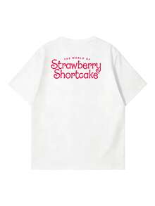 SHEIN X Strawberry Shortcake 女款夏季T恤，可愛「Sweet Dreams」印花寬鬆休閒短袖，適合日常穿搭與甜美女孩風 - 白色 - 查看 5