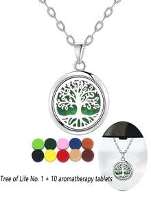 Tree Of Life Aromatherapy Car Fragrance Pendant, Essential Oil Diffuser Car Rearview Mirror Hanging Ornament, Stainless Steel Openable Pendant With 10pcs Replacement Felt Pads, Home Decor Fragrance Diffuser Necklace - A - View 3