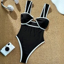 Traje de baño de una pieza de nailon para mujer, para fiestas de vacaciones y playa, bikini - Negro - Ver 3