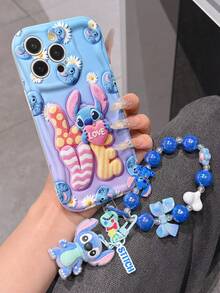 Disney Has Authorized, Phone Case - Chain Set, The Stitch Lilo & Stitch 3D Phone Case Plus A Silicone 3D Stitch Bracelet With Metallic Ring Removable Bracelet, Stitch And Angel Pattern, Compatible With Iphone17/16/15/14/13/12/11/XS/XR/X Plus Pro Max, A Stylish Cartoon Phone Case, The Perfect Gift Choice, Phone Protection, Durable Phone Cover, Great Gift For Friends And Family. - 白色 - 查看 4