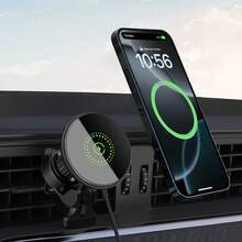 1件裝磁吸無線車用充電支架，20W快充出風口手機架，兼容MagSafe，360°旋轉車用導航支架 - 黑色 - 查看 2