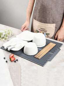 Silicone Dish Drying Mat, Extra Wide Design, Non-Slip Kitchen Countertop Drainage Mat, Suitable For Plates, Bowls, Cookware, Soft Durable And Odor-Resistant - Type B - View 4