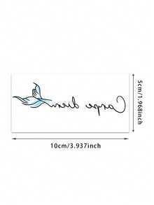 1pc Minimalist Style "Carpe Diem" Blue Tail Text Pattern Tattoo Sticker, Temporary Tattoo Sticker, Realistic Tattoo Design, Suitable For Travel, Music Festivals, Games, Graduation Gifts, For 3-5 Days - Multicolor - View 2