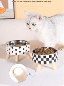 1pc Basic Four-Legged Bowl For Pets, Small Dogs And Cats, With Stainless Steel Inner Bowl, Can Be Used For Feeding Or Watering, Anti-Slip And Anti-Tip, Washable, Does Not Cause Black Stains On The Chin - 200ML - View 9