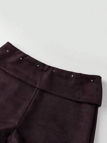 Mini Shorts For Women Low Rise Fashion Rivet Decor Decor Hot Pants Summer Fold Over Waistband Micro Shorts - Chocolate Brown - View 7