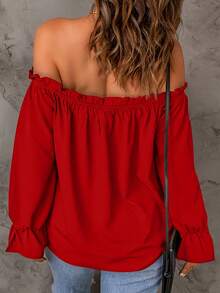 Blusa de hombros descubiertos de estilo europeo y americano, camisa de primavera/otoño - Development - Negro - Ver 8