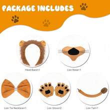 Animal Lion Party Accessory Set, Includes Headband, Nose, Half-Finger Gloves, Bow Tie, Tail, Animal Party Costume Accessories, Suitable For Stage Performance, Drama Performance, Halloween, Carnival And Various Holiday Parties - Lion - View 4