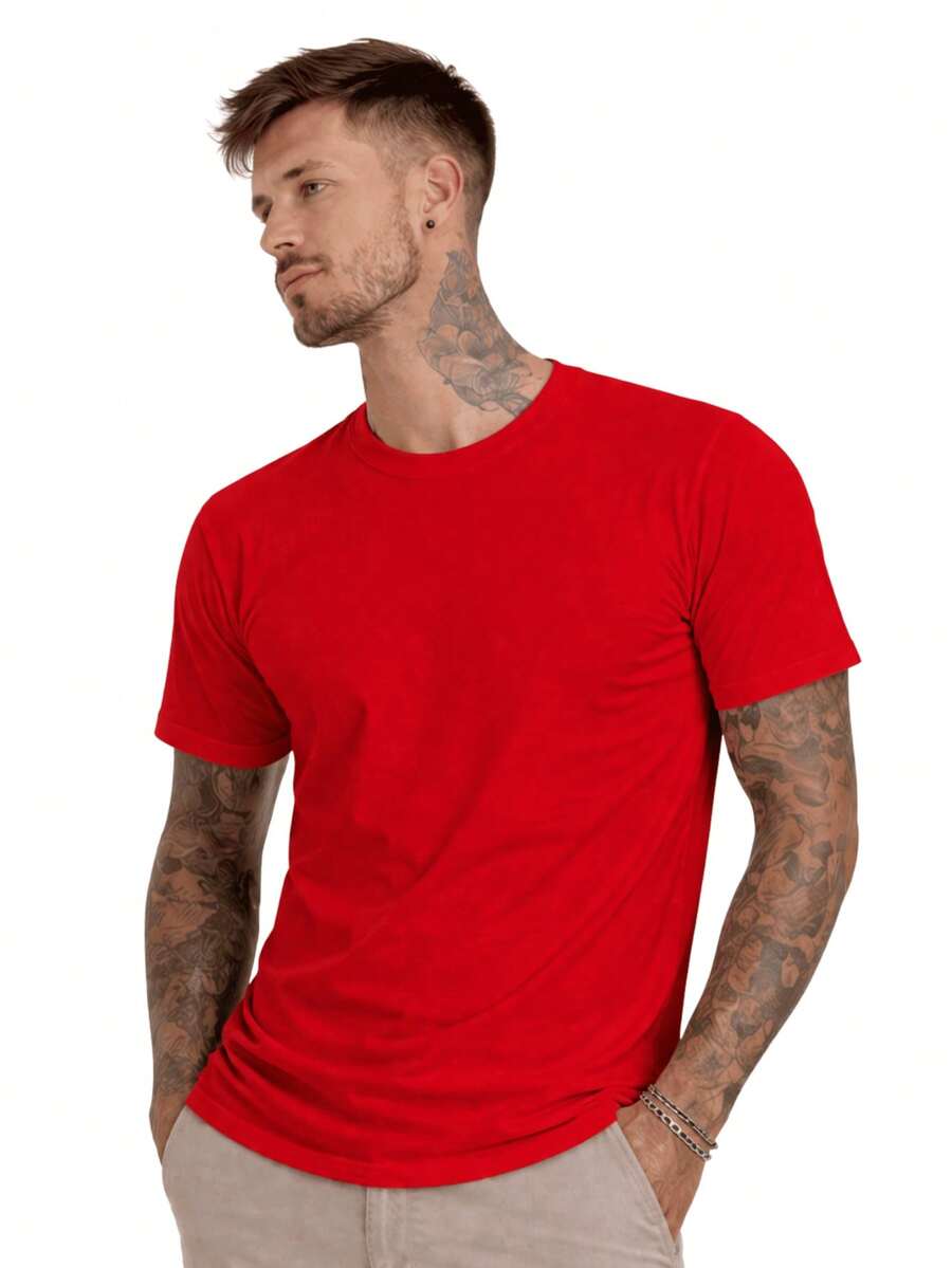 Men's Basic Casual Plain T-Shirt In Premium Combed Cotton, Sizes S To XL - Red - View 1