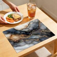 1/2/4/6/8入大理石墨水印花餐墊，18"*12"(45*30cm)，2款黑金與青金抽象水彩設計，100%聚酯纖維防水防污耐熱可機洗耐用桌墊，適用於居家、餐廳、B&B - 彩色 - 查看 2