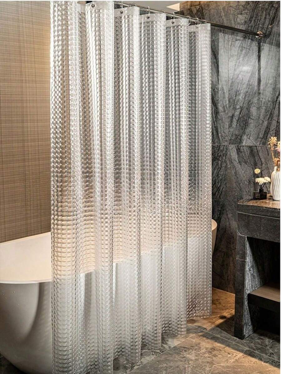 1件裝 Water Cube 3D 防水防霉浴室浴簾,含頂部與底部內襯,酷感透明冰晶圖案浴簾 - 半透明材質,易清潔易掛,適合浴室裝飾,3D 錯視貓眼浴簾,透明風格,具隱私保護功能,適合民宿、飯店浴室,輕薄輕量冰塊浴室浴簾,附塑膠浴簾環,四季適用半透明浴簾 - 藍色 - 查看 1