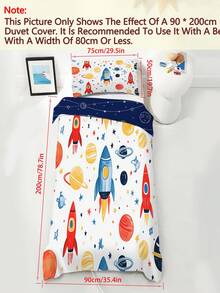 2/3pcs Cute Rocket Space Bedding Set, Soft Planet Print Duvet Cover Set With Pillowcases, Suitable For Children And Teenagers Boys And Girls Room Decor, All Season Use, With Zipper Closure 150x200cm - Multicolor - View 13