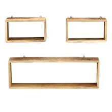 3-Piece Solid Mango Wood Wall Cube Shelves Set - Brown - View 1