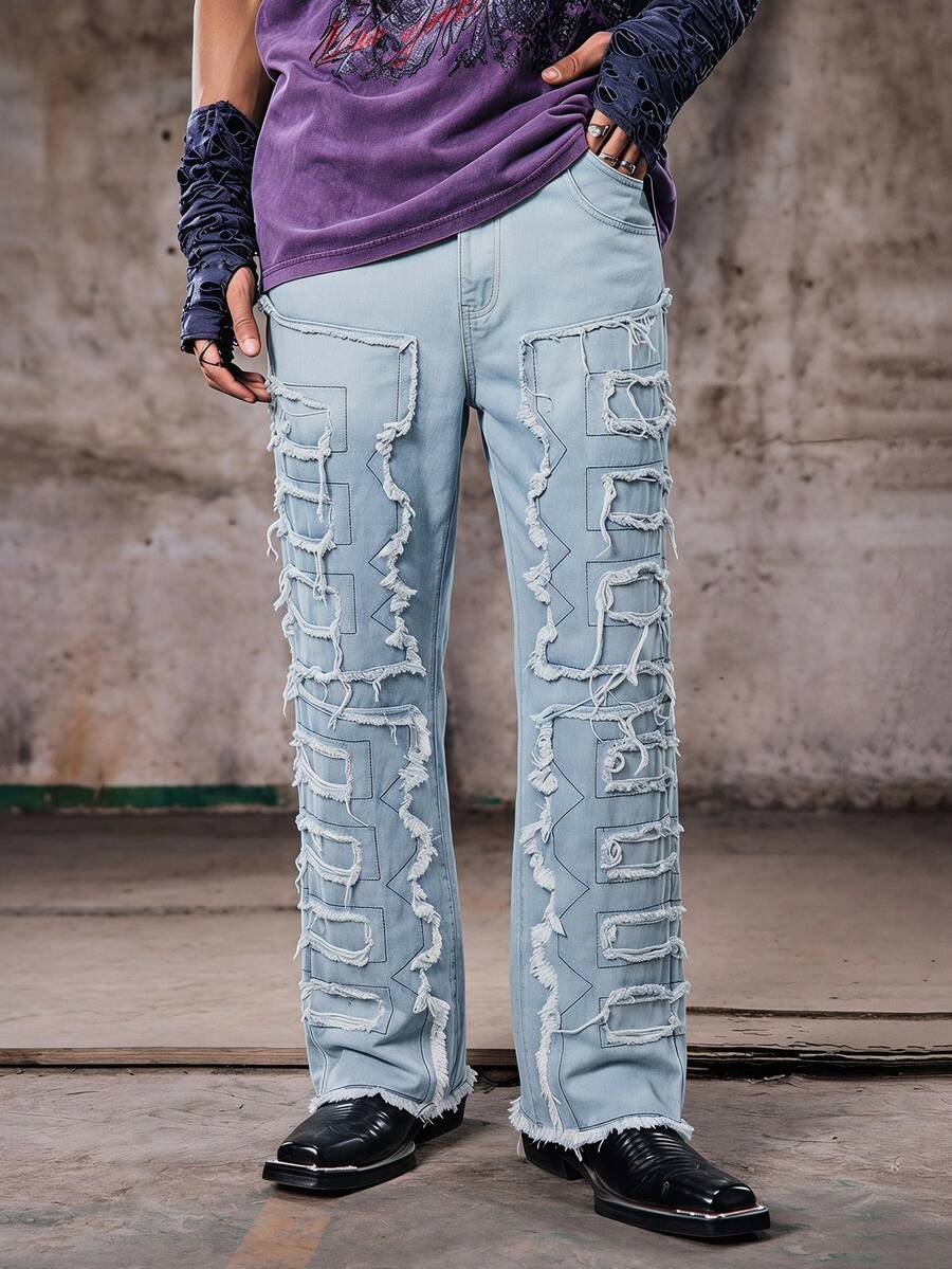 Skyrend Men's Distressed Ripped Skinny Jeansemo - Light Wash - View 1