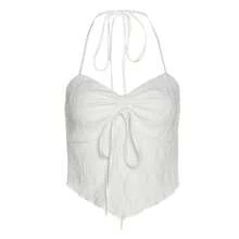 Xingqing y2k-Top Halter para mujer, ropa Fairycore sin mangas con cordón frontal, camisola ajustada con ojal de encaje, ropa de calle de los años 2000 - Como muestra la foto - Ver 1
