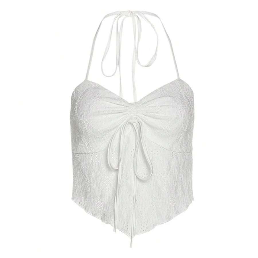 Xingqing y2k-Top Halter para mujer, ropa Fairycore sin mangas con cordón frontal, camisola ajustada con ojal de encaje, ropa de calle de los años 2000 - Como muestra la foto - Ver 1