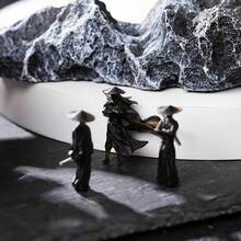 復古中國武士騎士雕像 附竹帽，迷你黑色雕像，適用於汽車儀表板、水族箱景觀、辦公桌及居家裝飾 - 古風武俠 - 查看 3