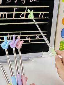 6pcs Kids Teaching Conducting Telescopic Stainless Steel Pointer, Dual-Finger Pointing Stick, Reading Learning Pointer, Suitable For Home Or Classroom Use, School Supplies, Office Supplies, Back To School - A - View 4