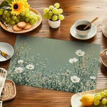 1/2/4/6/8入組 花卉與尤加利印花餐墊，100%聚酯纖維，18"*12"(45*30cm)，水彩植物圖案，防水防污耐熱，可機洗，適用於居家、餐廳、B&B，四季皆宜 - 彩色 - 查看 5