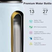 koodee - Botella de agua aislada 532 ml de acero inoxidable de doble pared con aislamiento al vacío y boca ancha deportiva con tapa a prueba de fugas bebé - Bebé Azul - Ver 4