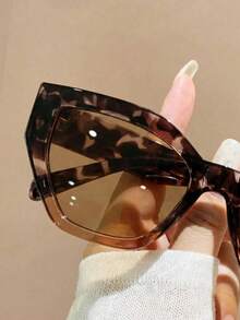 1 Pair Women's & Men's Colorblock Irregular Cat Eye Casual Retro Fashion Glasses, European & American High-End Street Style Versatile Women's Eyewear - Brown - View 3