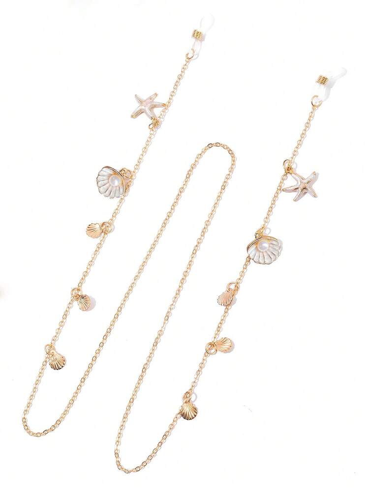 1pc Fashion Starfish & Shell Decorated Eyeglasses Chain, Women's Ocean Style Metal Fashion Glasses Chain, Women's Anti-Slip Eyeglasses Strap, Suitable As Travel & Holiday Fashion Glasses Decor Chain, Women Eyeglasses Strap - Gold - View 9