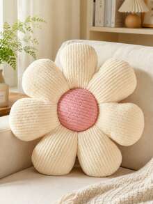 Coussin de jet en forme de fleur, coussin décoratif marguerite doux, convient pour le lit, le canapé, la chaise, le sol, le salon, la chambre à coucher, coussin d'assise en peluche - Noyau en poudre beige - Voir 1