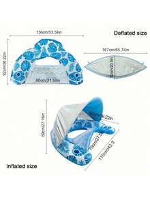 Inflatable Pool Float With Sun Shade, Adult Water Lounge Chair With Cup Holder, Tropical Leaf Print Floating Chair, Summer Sun Protection Relaxing Pool Float, Durable PVC Water Hammock, Suitable For Beach And Pool Parties - Multicolor - View 6