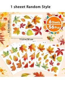 Approx. 56pcs/6sheets - Autumn Maple Leaf Static Window Decals, Thanksgiving Autumn Window Stickers, Autumn Maple Leaf & Acorn Window Decals, Home Autumn Decor - Reusable Glass Static Window Decals - Autumn Leaves, Flowers, Pumpkin Window Decals, Outdoor Office Autumn Decor, Thanksgiving Friends Gathering Supplies, Thanksgiving Birthday Supplies, Thanksgiving Harvest Decor - A - View 7