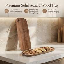 1 pieza Plato de madera para cena, Bandeja de madera multifuncional, Apta para aperitivos, postres, queso y fruta, Accesorio de cocina decorativo lavable, Apta para todas las estaciones, Ideal para uso diario en el hogar - Ver 6