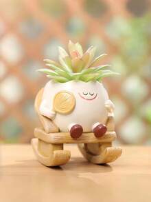 Resin Rocking Chair Succulent Planter With Coffee-Shaped Smiling Face Design, Suitable For Desk Decor, Garden/Country Potted Plants, Outdoor Gardening Decor And Patio Decor - A - View 10