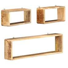 3-Piece Solid Mango Wood Wall Cube Shelves Set - Brown - View 4