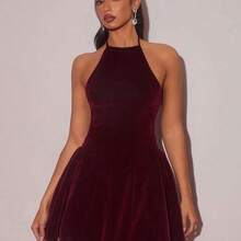 dagjydgfyja  Charm Vestido sin mangas elegante y minimalista de color rosa tejido con pliegues en los lados, adecuado para banquetes y fiestas de té - Rosa Fucsia - Ver 5