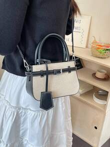 Dedoo 1pc Small Women's Handbag, Contrasting Color Design, Retro Texture, Casual & Versatile For Commuting - Black - View 7
