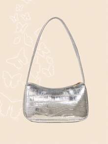 Mini Metallic Crocodile Embossed Bag - Silver - View 7