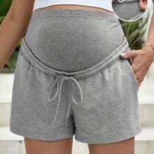 YYRR  Maternidad Shorts de cintura con cordón con bolsillo oblicuo - Gris Claro - Ver 1
