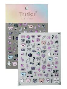 1pc Sweet Punk Style 6D 3D Embossed Nail Stickers, Pink & Black Color Scheme With Skull, Bear, Lightning, Skeleton Hand & Fun Text, Subculture Vibe, Suitable For Streetwear, Y2K Look, Sweet Punk Nails, Party Occasions, Ideal For Subculture Enthusiasts, Students, Nail DIY Beginners, Personalized Girls - Multicolor - View 9