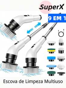 Adjustable Cleaning Brush For Windows, Bathroom And Kitchen - 9-In-1 Rechargeable Tool - 5 Cabeças De Escova Modelo 1 - View 1