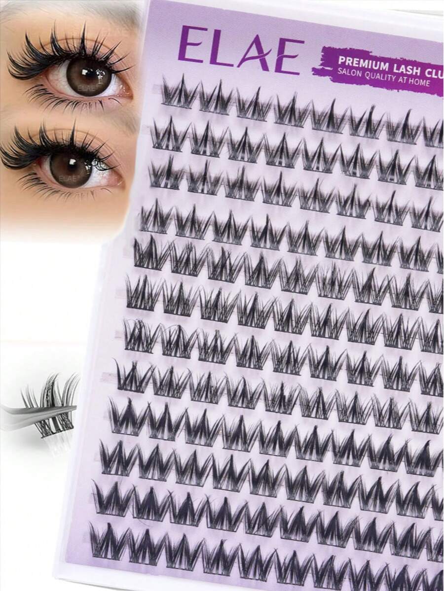 ELAE Lash Clusters Manga DIY Lash Extension Anime Eyelash Clusters 10-14mm Spiky Individual Eye Lashes Wispy False Eyelashes D Curl Cosplay Doll Cluster Eyelash Extensions Super Thin Band - 黑色 - 查看 1