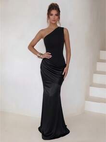 Vestido de fiesta sin mangas de unicolor sexy con cremallera asimétrico/asimétrica sin espalda - Negro - Ver 9