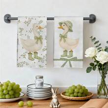 MEMNUN 2入組可愛綠色植物蝴蝶結鴨子印花廚房毛巾 15.75*23.62英吋(40*60公分) 超細纖維現代柔軟抹布 廚房毛巾、洗碗巾、手巾、抹布、家居裝飾、廚房裝飾、烹飪烘焙手巾、廚房配件、可機洗、清潔用品，適用於餐廳、廚房、家居裝飾與禮品，四季皆宜 - 彩色 - 查看 8