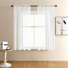 2pcs/Set - Translucent Sheer Curtains, Lightweight And Soft, Excellent Drape, Rod Pocket Design, Easy Installation, Suitable For Living Room, Bedroom, Conference Room - White - View 9